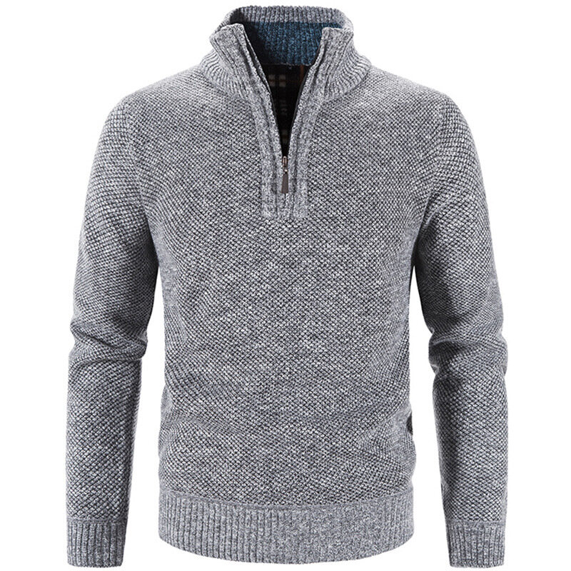 Осенне-зимний толстый вязаный свитер для мужчин, пуловеры, одноцветные, на молнии, с воротником, облегающие, вязаные пуловеры для мужчин, Повседневный свитер для мужчин