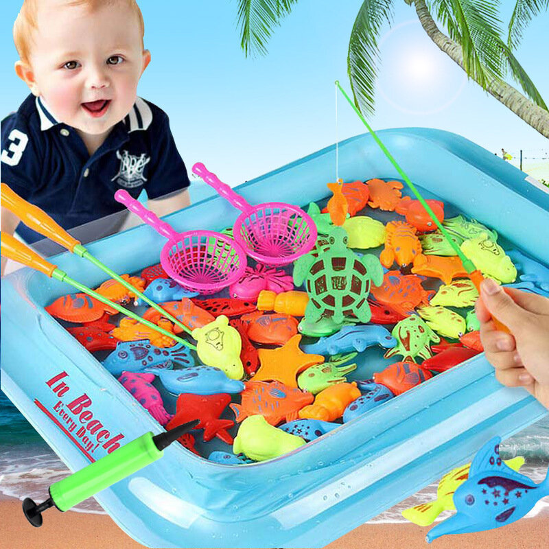 22pcs Kids Fishing Toy Play Water Baby Toys Magnetic Fish Pool Indoor Parent-child Interactive Toys Game