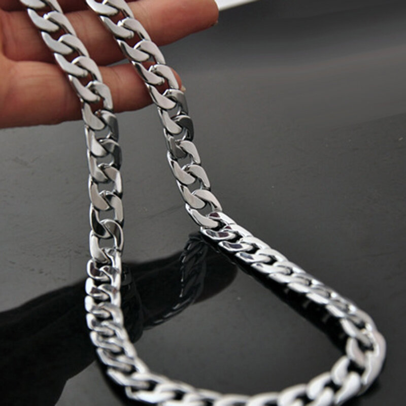 Naszyjnik męski pleciony skręt spłaszczony szeroki łańcuch naszyjnik DIY biżuteria akcesoria trwały łańcuszek Sliver 925 Hiphop biżuteria