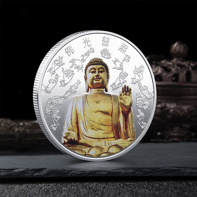 Pièces de monnaie chinoises peintes, insigne de bouddha, collection dorée, bonne chance, souvenir, décoration d'intérieur