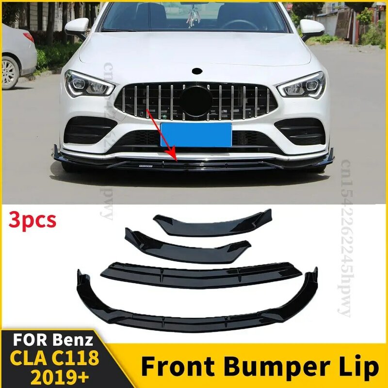 High Quality Front Bumper Lip Chin Body Kit Diffuser Spoiler Decoration Accessories For Mercedes Benz CLA C118 2019 2020 2019+