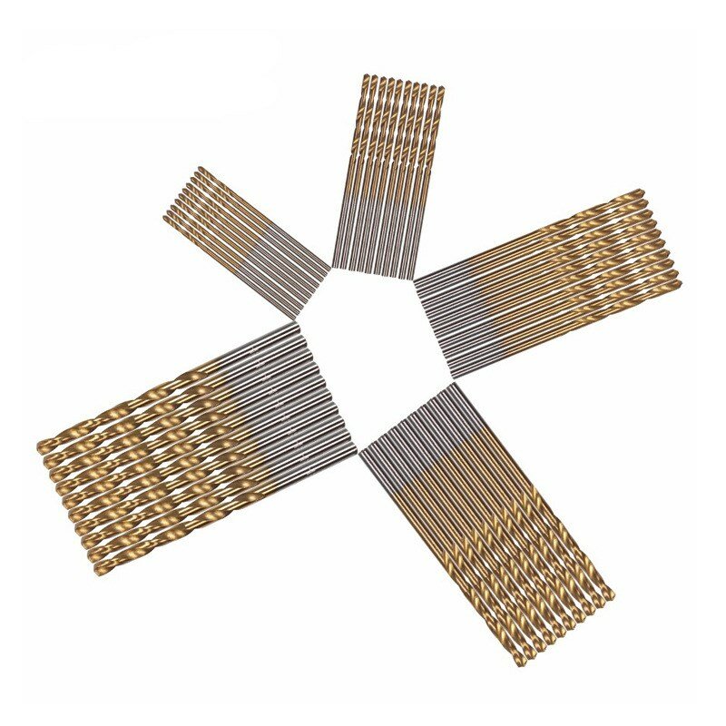 Microbrocas recubiertas de titanio, vástago recto de acero de alta velocidad, perforación de madera de 1/1,5/2/2,5/3MM, 50 unidades