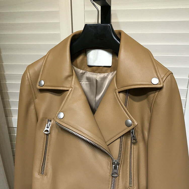 2019 kobiet jesień/zima wysokiej jakości prawdziwa skóra kurtki motocyklowe elegancka damska prawdziwa skórzana kurtka płaszcz B063