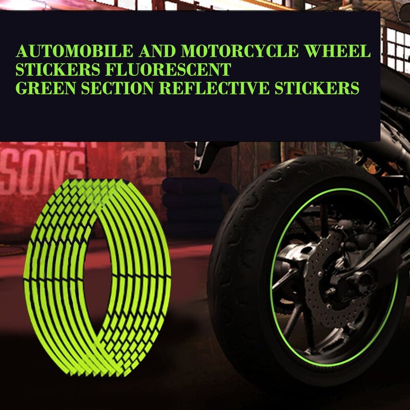 1 Stuk 10 Inches Fluorescerende Groene Auto En Motorfiets Wiel Pvc Sectie Reflecterende Stickers Voor Banden