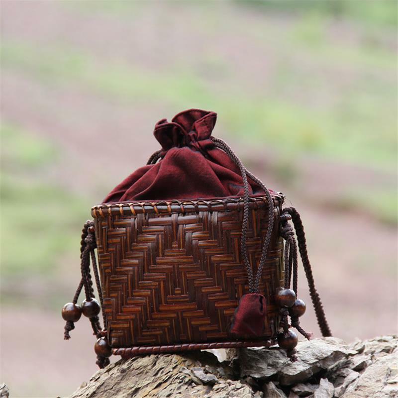 17x13CM Thai Handmade Bamboo Woven Bag Mini Decorative Bag Tea Set Bag Women Messenger Bags a6102