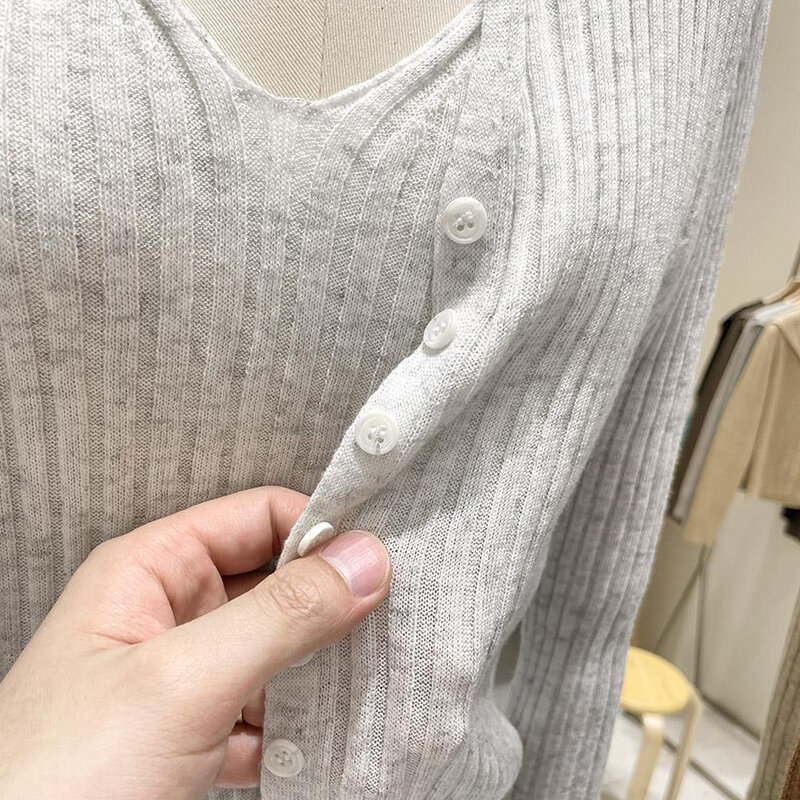 Moda coreana com decote em v emendamento camisola de fundo feminino outono falso de duas peças pulôver camisola de malha pull femme 17984