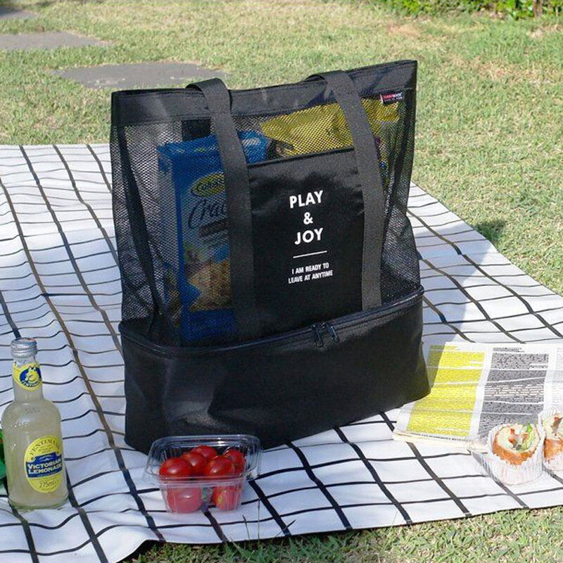 높은 용량 여성 메쉬 투명 가방 더블 레이어 열 보존 대형 피크닉 비치 가방 스포츠 가방