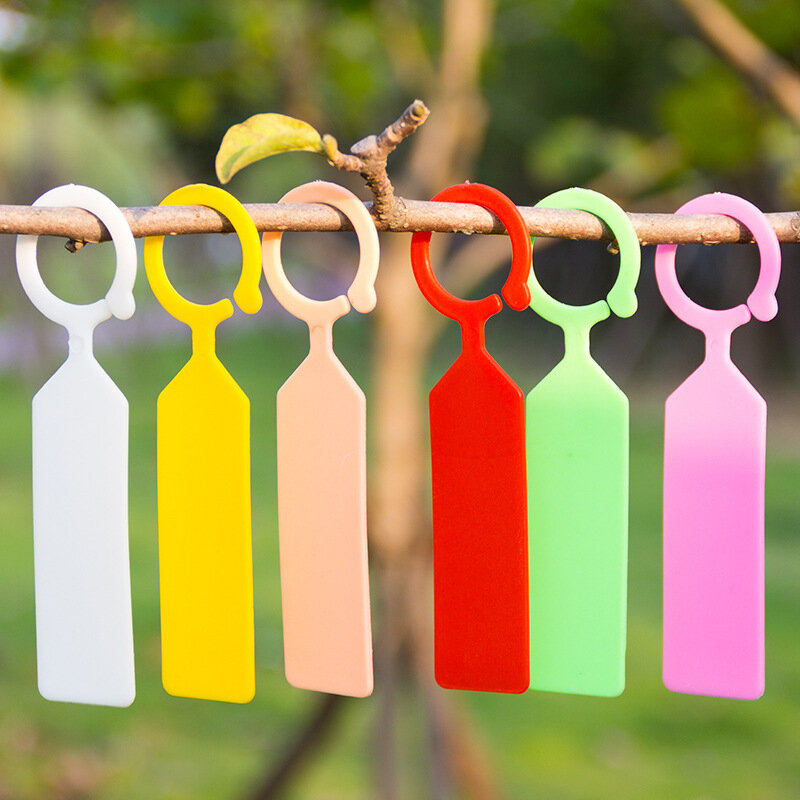 100PCS Ring Plastic Hanging Labels Garden Plant Pot Markers Reusable Waterproof Thick Hook Tree Tags Decoration Tool