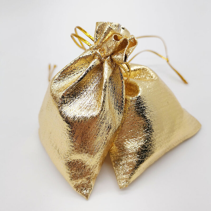 Bolsa de joyería de Organza, bolsa de terciopelo plateado/dorado con cordón, embalaje de joyería, 7x9, 9x12, 13x18, 100 Uds.