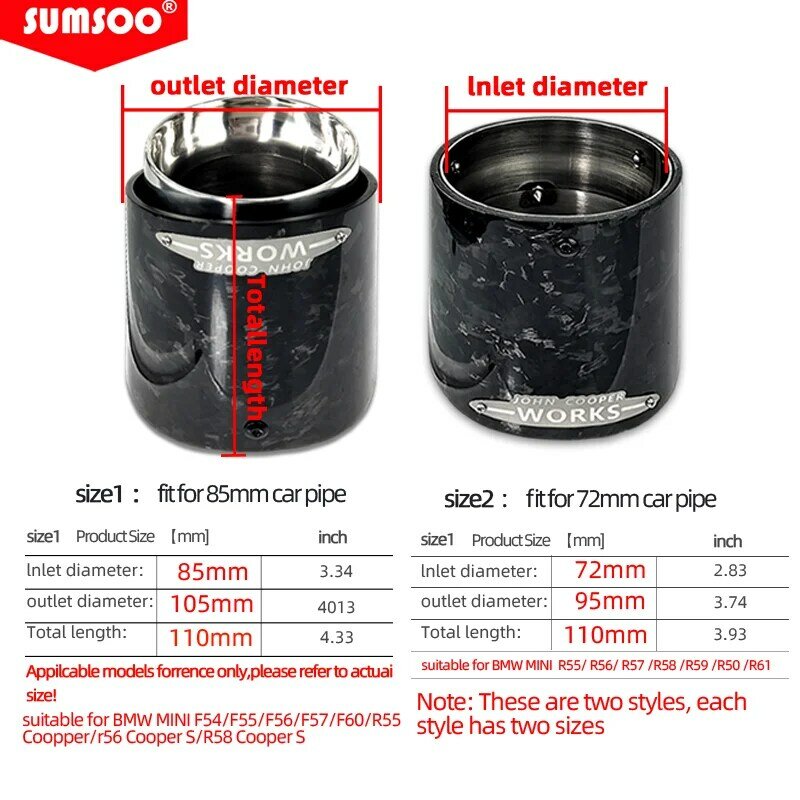 Genuine SUMSOO 1 pezzo nuove punte del silenziatore di scarico in fibra di carbonio di alta qualità per MINI Cooper S F54/F55/F56/F57/F60/R55 R56 Cooper S