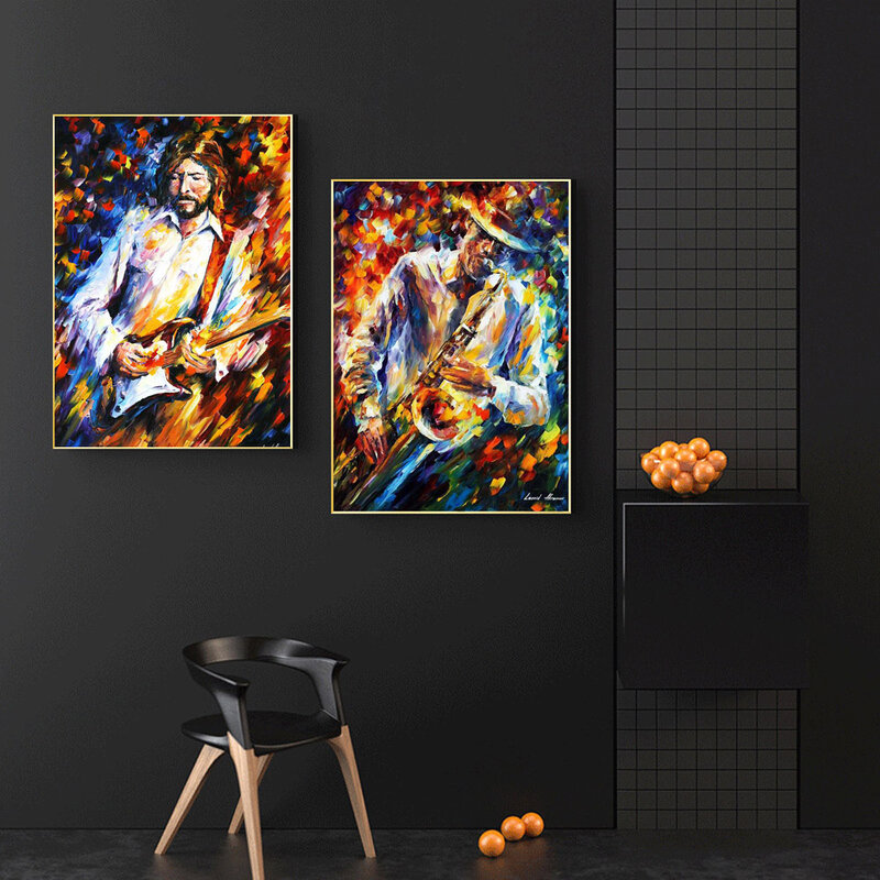 Graffiti art figure poster Saxophone guitar soloist Abstract canvas painting office living room bedroom home decoration mural