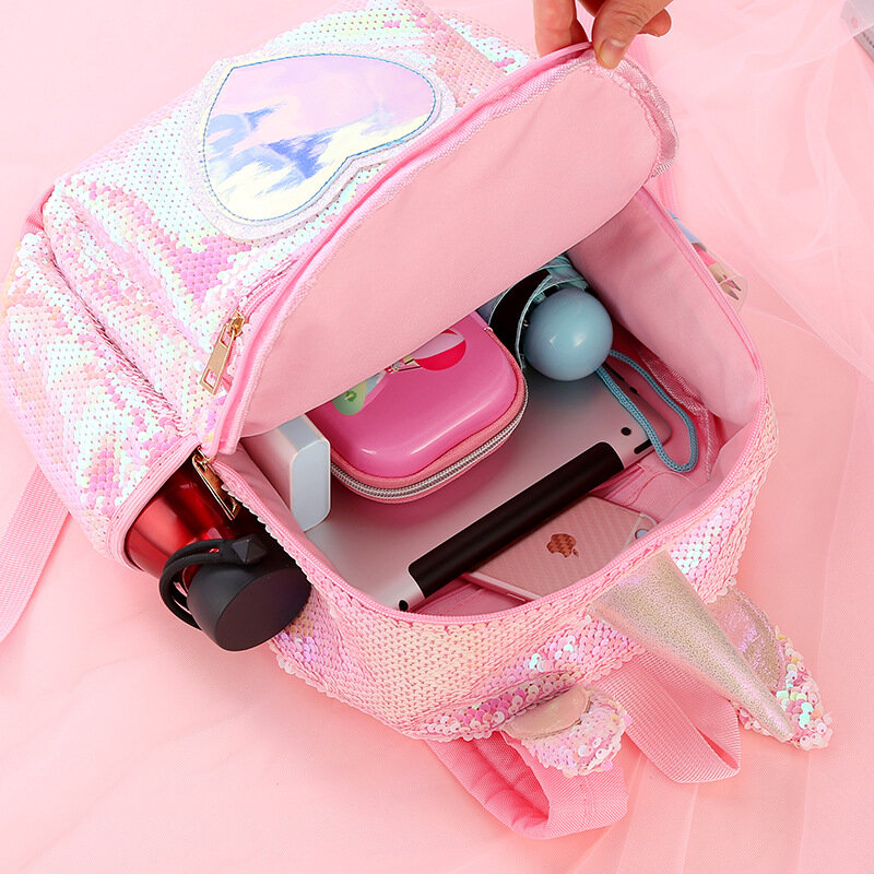 Fashion Teenage GIRL'S Student Book Bag Cute Cartoon Unicorn Paillette School Backpack