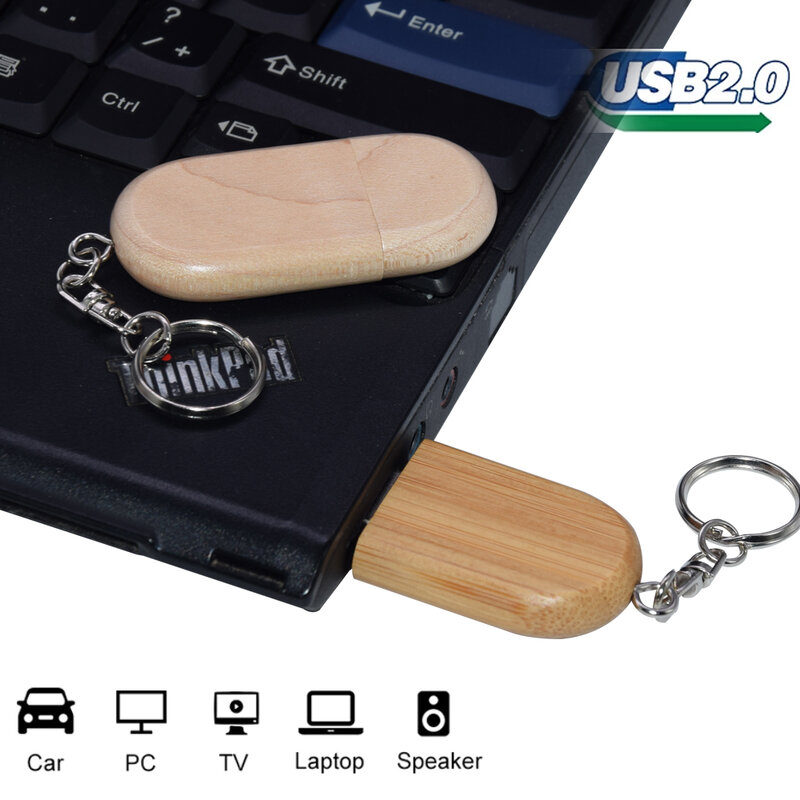 Wooden usb 2.0 pendrive flash drive 4GB 16GB 32GB u disk high speed memory pen drive stick cle usb 64GB 128GB with keychain gift