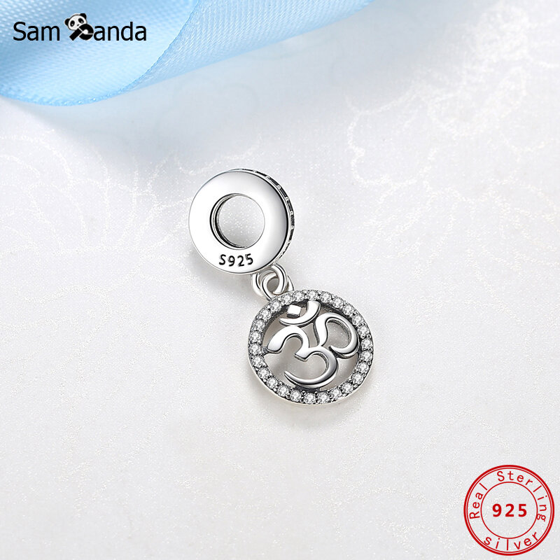 Oryginalny 100% 925 srebrny koralik urok Om Symbol zawieszki Charms medytacja Fit Pandora bransoletki kobiety Diy biżuteria