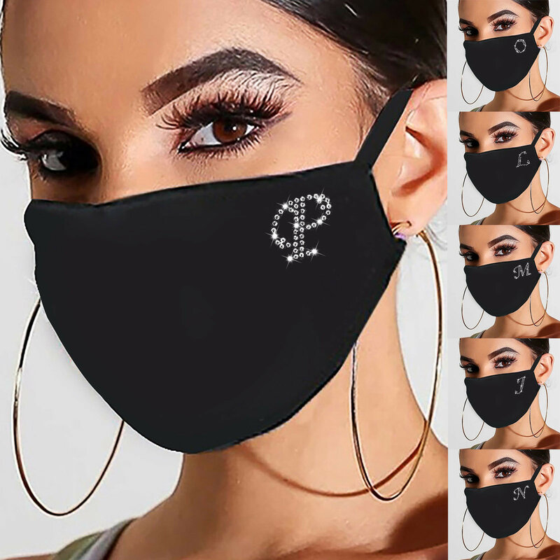 Kobiety Rhinestone maska wielokrotnego użytku odkryty wiertarka oddychająca moda wiatroszczelna maska list Element wzór pyłoszczelna maska bawełniana