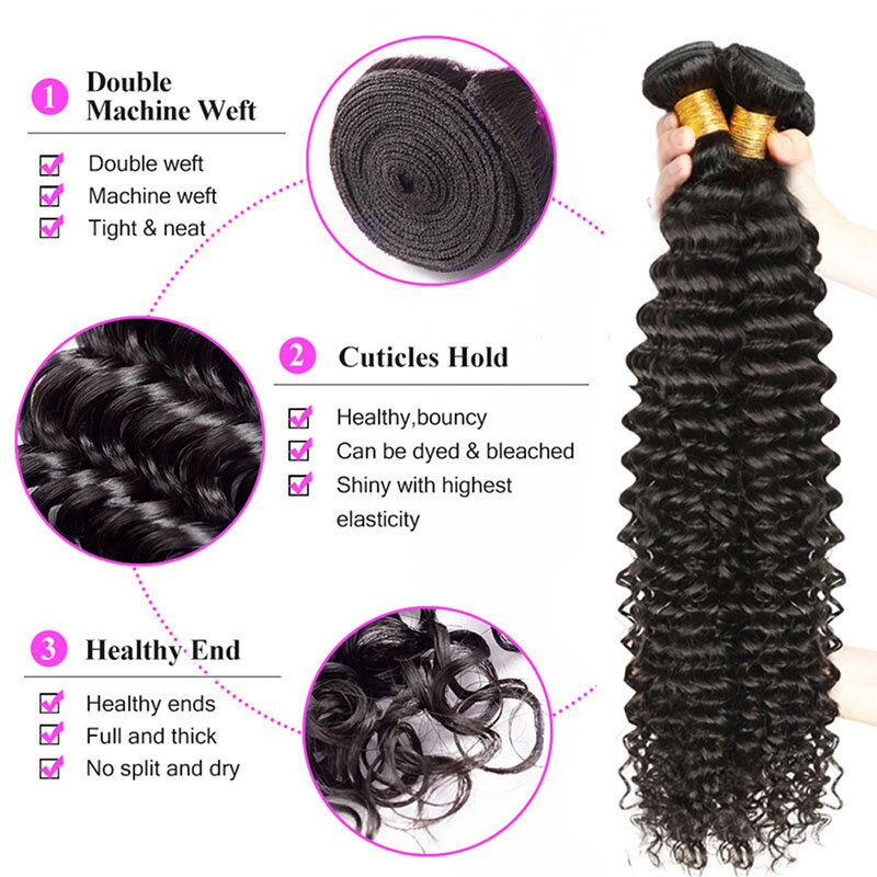 Bundles Deep Wave Extension de cheveux humains, 100% cheveux humains, tissage naturel, document naturel, offres Remy