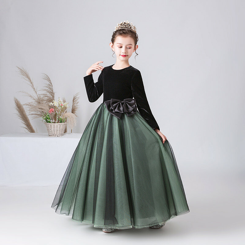 Dideyttawl Long Sleeves Tulle Flower Girl Dresses 2023 Kid Princess Dress For Wedding Birthday Party Velvet Formal Pageant Gowns