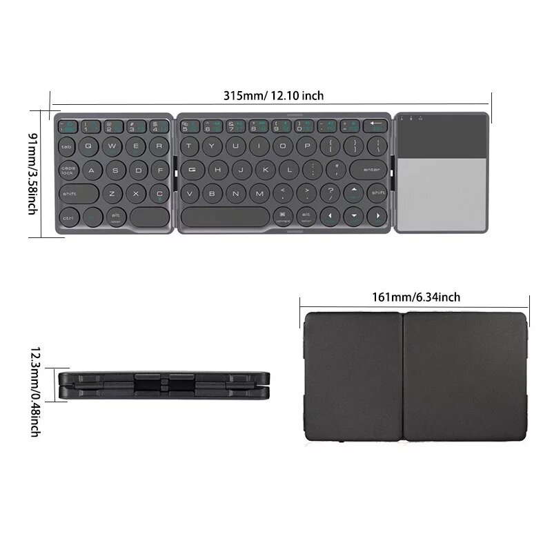 Teclado de conexión inalámbrica con Bluetooth, mini teclado plegable para ordenador, teléfono móvil, tableta, con panel táctil