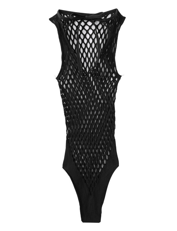 Combinaison transparente en résille pour femme, body évidé, justaucorps sexy, costume de batterie