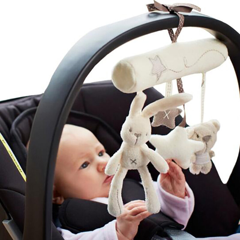 2021 neue Hängen Bett Kaninchen baby Hand Glocke Sicherheit Sitz Plüsch Spielzeug Multifunktionale Plüsch Spielzeug Kinderwagen Mobil Geschenke