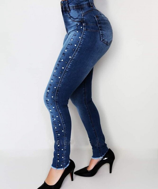 Calça jeans feminina cintura alta, calça jeans skinny elástica vintage push up calça jeans,
