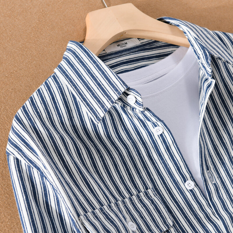 100% Cotton Tay Dài Sọc Sơ Mi Nam Thoải Mái Hợp Thời Trang Áo Sơ Mi Nam Cao Cấp Chemise Camisa