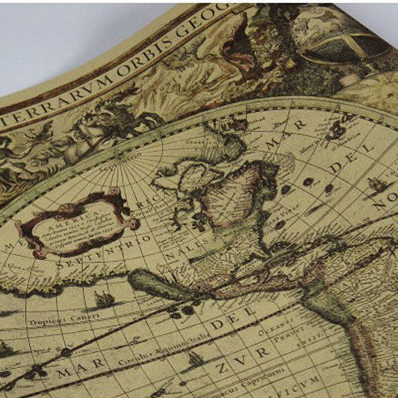 72*51cm World Map Vintage Journal Poster Retro World Globe Map Personalized Atlas Poster Decoration For Office School Maps