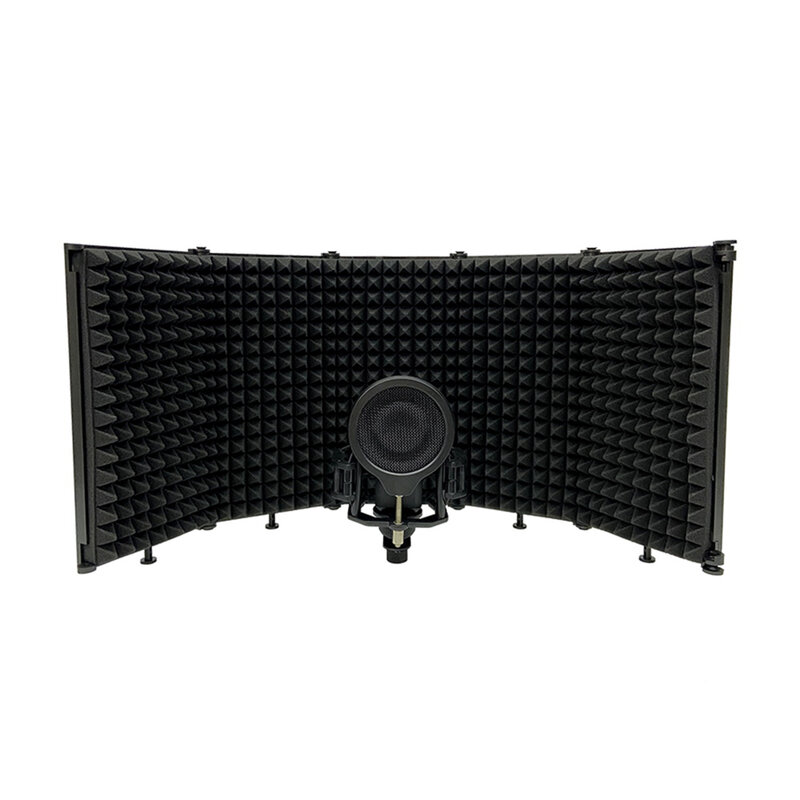 Bilik Vokal Portabel Pelindung Mikrofon Dapat Disesuaikan Filter Refleksi Isolasi Desain 5 Panel untuk Merekam Siaran Suara