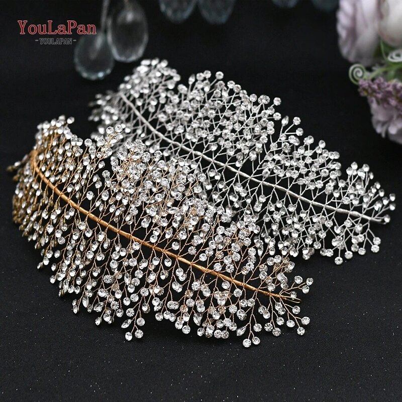 YouLaPan-Diadema de boda hecha a mano con diamantes de imitación, diadema de boda, joyería para el cabello de boda, HP237