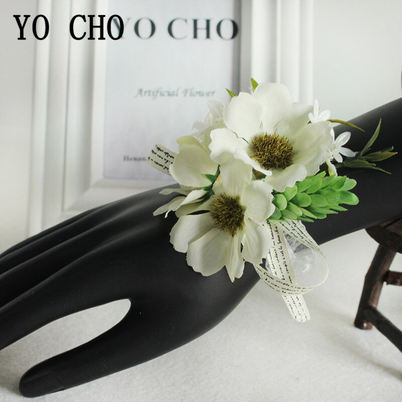 Yo Cho Zijden Bloemen Bruiloft Corsage Armband Voor Bruidsmeisjes Bruidegom Boutonniere Bloemen Bruiloft Corsages En Boutonnières Broche
