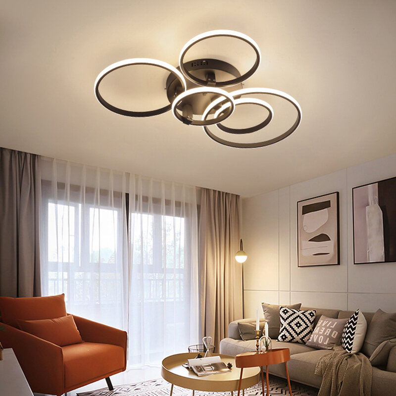 Neo brilho moderno led luzes de teto lâmpada nova rc regulável app círculo anéis designer para sala estar quarto lâmpada do teto luminárias