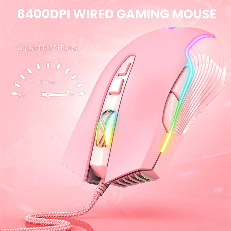 ONIKUMA – souris de jeu à câble USB, 6400 DPI, réglable, lumineuse rvb à 7 boutons avec lumière respiratoire LED, adaptée aux joueurs