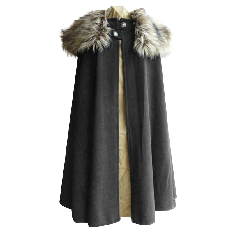 SHUJIN Medieval para hombre capa de invierno capa Vintage estilo gótico Cuello de piel capa Jon nieve traje abrigo hombres