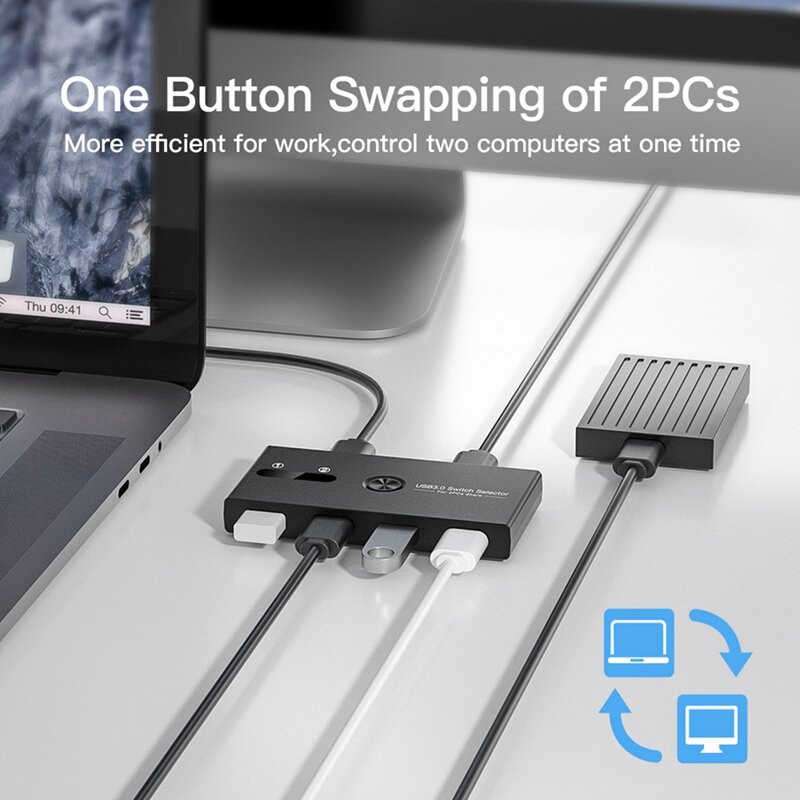 USB 3.0 Switch Printer Docking Station, adaptador de monitor, compartilhamento de dispositivo, 2 em 4 Out, conversor KVM