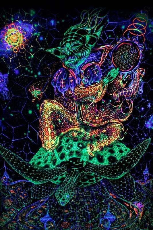 Уникальный настенный гобелен в стиле Триппи с ультрафиолетовым изображением Будды Ганеша, психоделического искусства