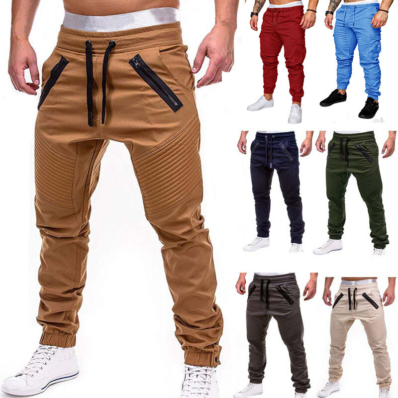 Homens casuais joggers calças sólido fino carga sweatpants masculino multi-bolso calças novas dos homens roupas esportivas hip hop harem lápis calças