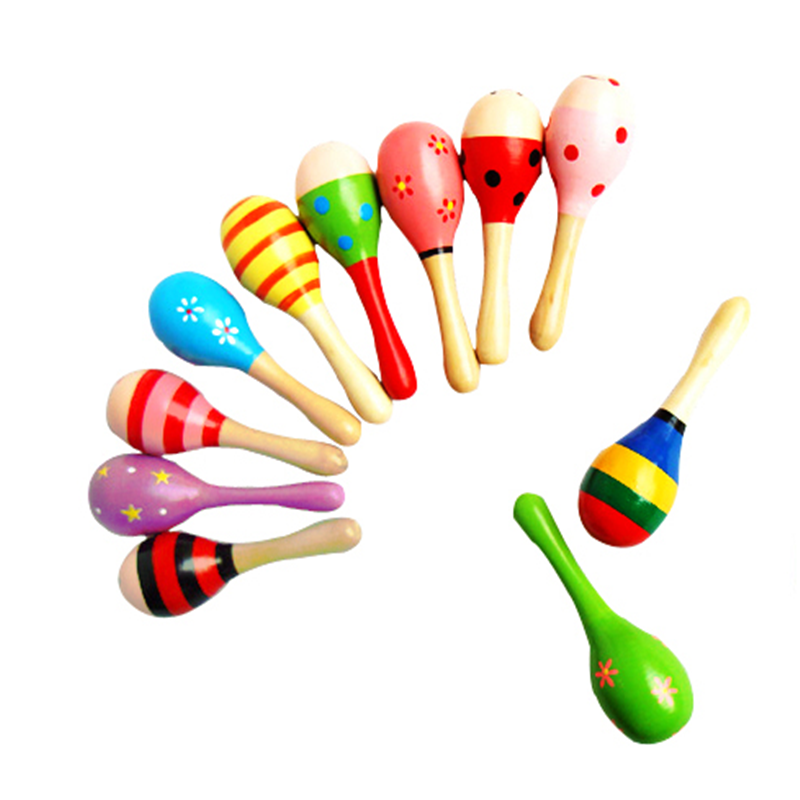 Maracas coloridas de madera para bebés, instrumento Musical, sonajero, coctelera, fiesta, regalo para niños, juguetes para niños, 1 ud.