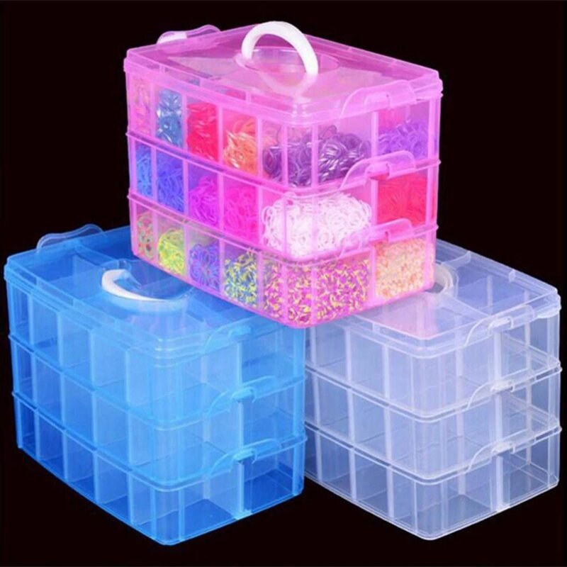3 Lagen 18 Rekken Opbergdoos Sieraden Container Parel Organizer Home Storage Case Organisatie Clear Plastic Sieraden Opbergdoos