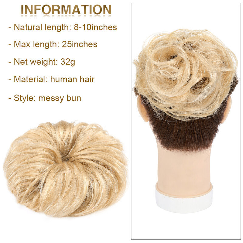 S-noilite-Anillo de moño de banda elástica para mujer, postizo de cabello humano rizado 100% Real, extensión de cabello Natural no Remy, 32g