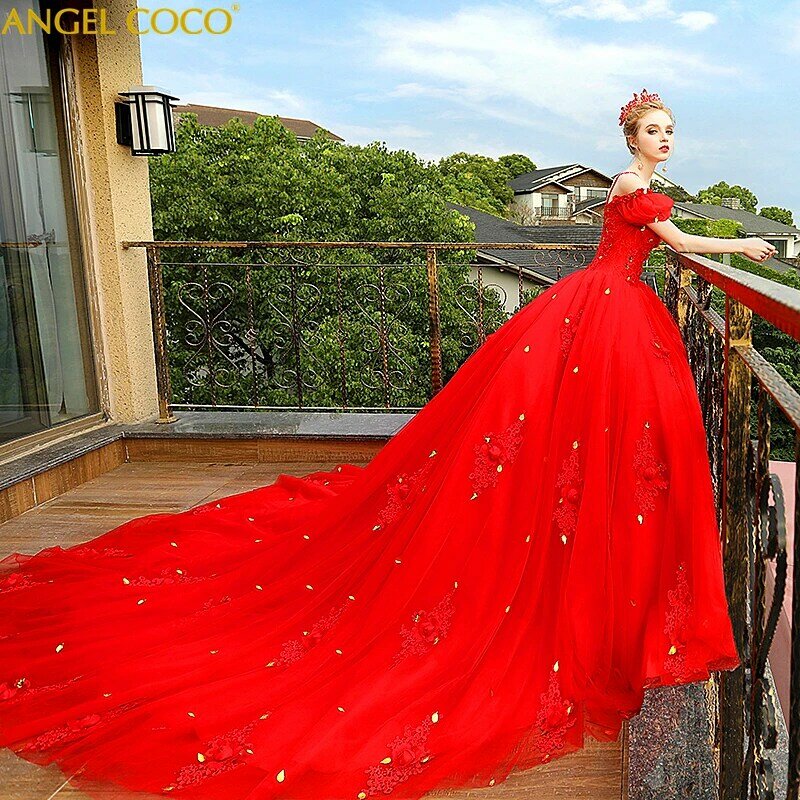 Fotos reais vermelho grande vestido de baile vestidos de casamento rendas vestidos de noiva vestido de noiva vintage vestido de festa de casamento vestido+de+noiva+simples vestidos de noiva elegante princesa
