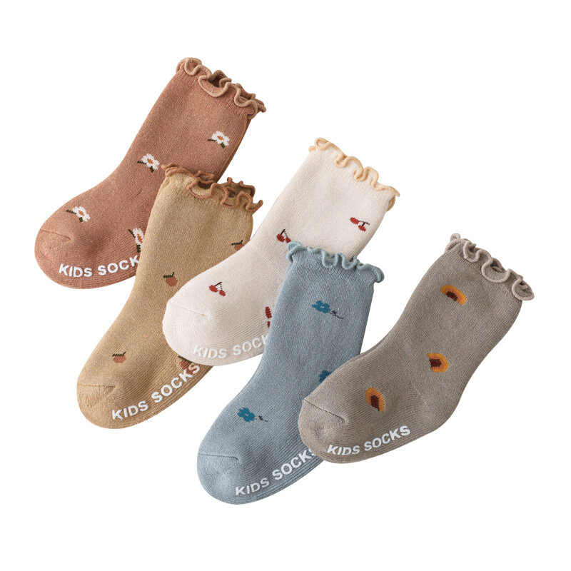 Bordado floral borda do bebê meias de algodão quente crianças tubo de malha meias crianças na altura do joelho meias altas para a criança meninas meninos
