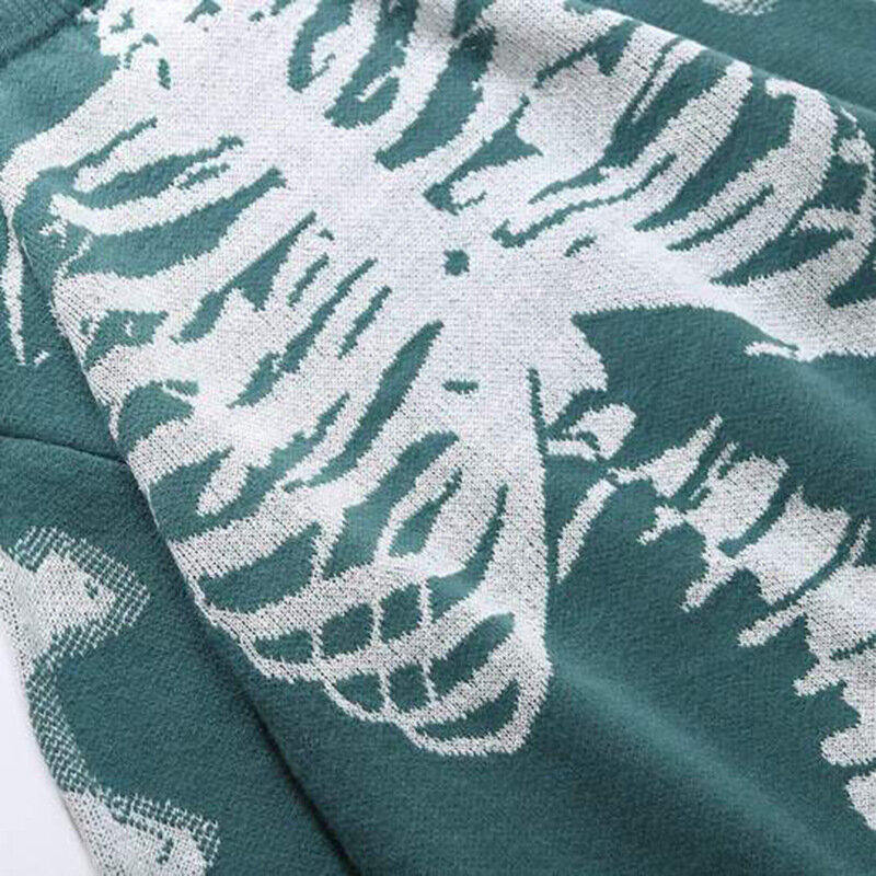 Sweter Longgar Uniseks Tanpa Kancing Katun Musim Gugur 2021 Sweter Rajut Retro Antik Wanita Gambar Cetak Tulang Kerangka Longgar Hitam Pria