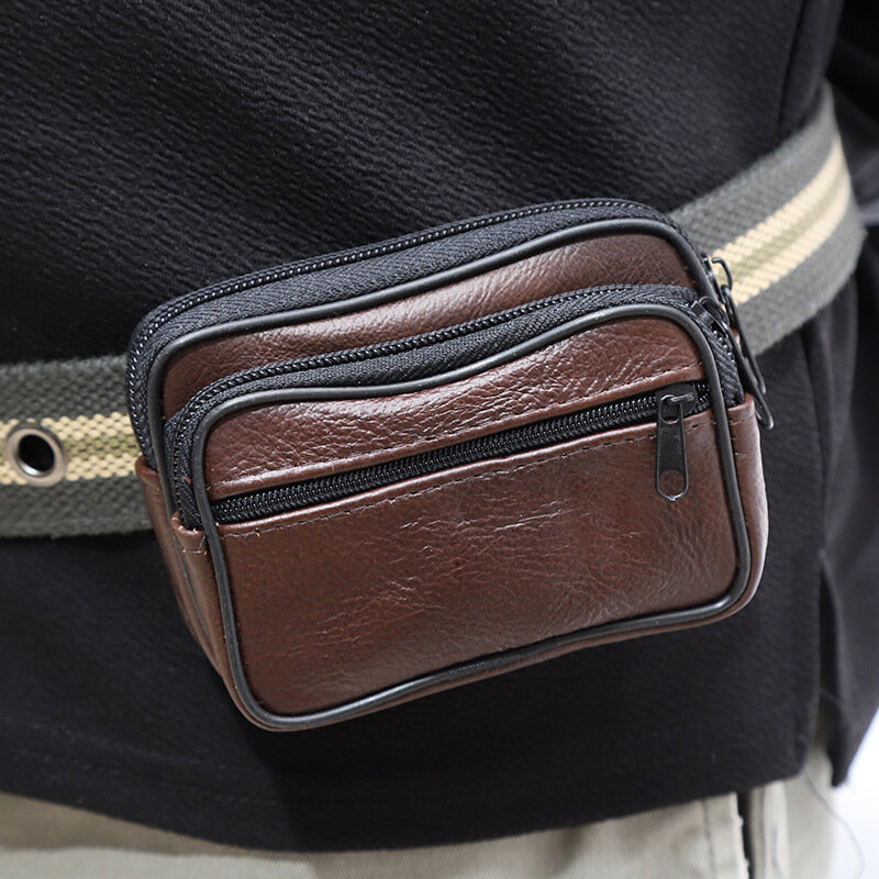 Bolso multifunción de cuero con bolsillos para hombre, bolso de cintura para teléfono móvil, moda Retro, ocio al aire libre, cinturón de cuero