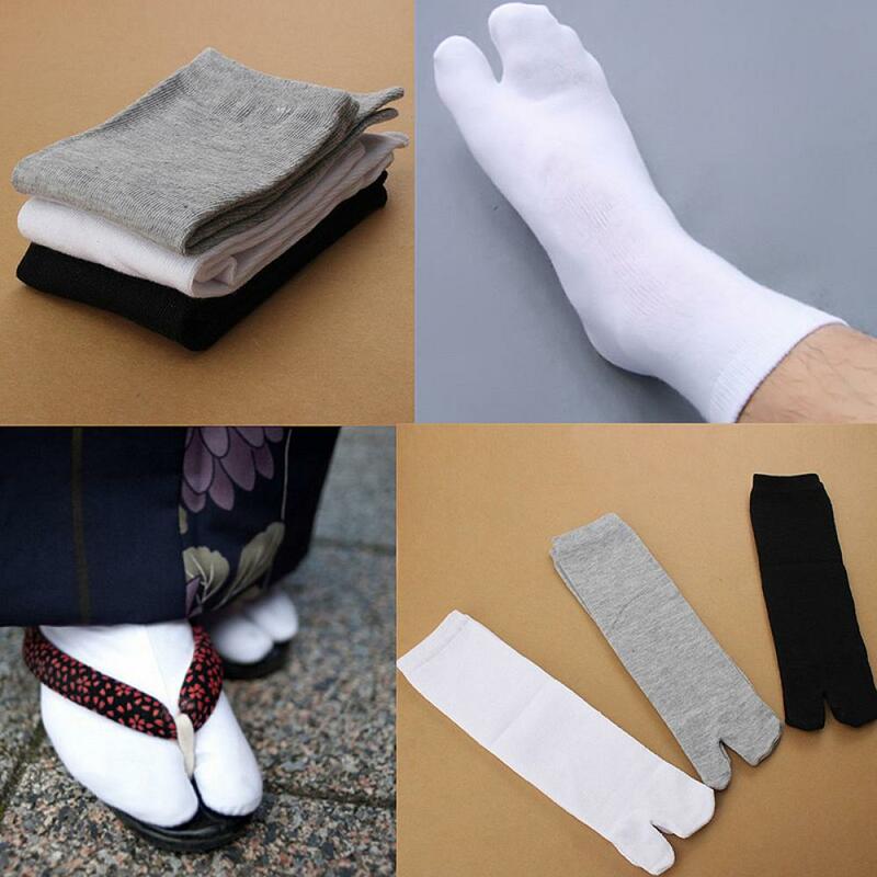 สไตล์ญี่ปุ่น Tabi Toe ถุงเท้าฤดูร้อนเส้นใยถุงเท้าสองนิ้วกิโมโนสีดำ Flip Flop Sandal แยก Ninjia สีขาว Tabi Toe ถุงเท้า