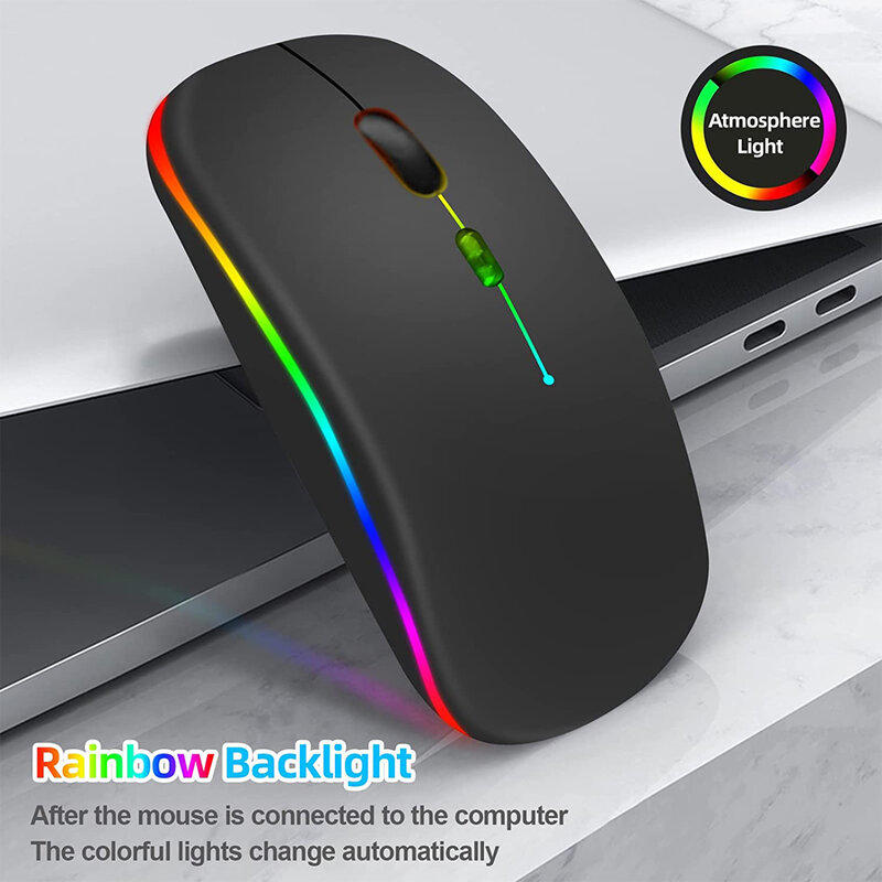 Bezprzewodowa mysz LED USB do wielokrotnego ładowania, kompatybilna z Bluetooth, mysz RGB, cichy mysz ergonomiczna z podświetleniem do laptopa PC ipad