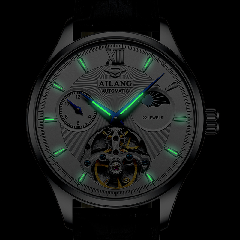2022 AILANG นาฬิกาผู้ชายใหม่นาฬิกาจักรกลอัตโนมัติเทคโนโลยีสีดำส่องสว่างใหม่อินเทรนด์ผู้ชายนาฬิกา