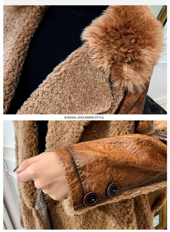 Ayunsua jaqueta feminina de pele de ovelha, casaco de inverno 2020 de lã real para mulheres, camurça e couro manteau femme