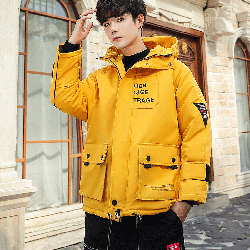 2021 Новое зимнее Мужское пальто с хлопковой подкладкой, Мужская корейская мода, большой размер, с капюшоном, с принтом, теплая Повседневная к...