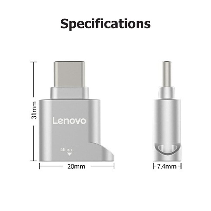 Кардридер Lenovo D201 USB Type-C, 480 Мбит/с, 512 ГБ, USB-C TF, Micro SD, OTG