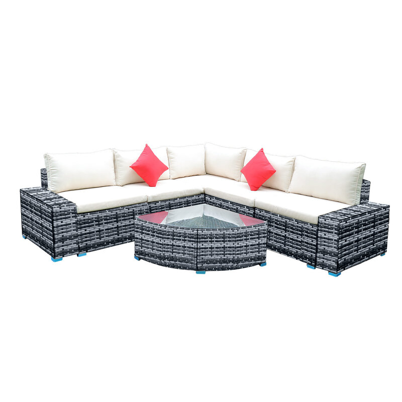 US STOCK Panana 7 Piece Large Outdoor Garden Yard Furnitures set Patio PE Rattan Wicker Sofa with Coffee Table Sectional Set
